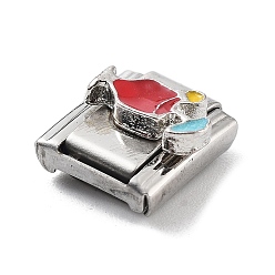 Red Goblet 304 Stainless Steel Enamel Coffee Connector Charms, DIY Handmade Module Bracelet Accessories, Stainless Steel Color, Red, 10x9x6.5mm