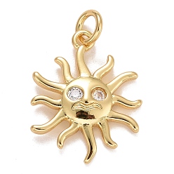 Настоящее золото 18K Кубического циркония подвески, с реечной обшивкой латунными выводами, с прыжковых колец, долговечный, без свинца и без кадмия, солнце, реальный 18 k позолоченный, 17.5x14x2 мм, Перейти кольцо: 4.6x0.8 мм, 3 мм внутренним диаметром