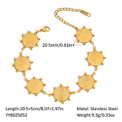 Плоский Круглый Нержавеющая сталь ссылка браслеты для женщин, реальный 18 k позолоченный, плоско-круглые, 8-1/8 дюйм (20.5 см)