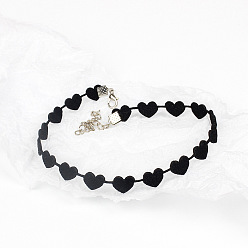 Черный Ожерелья-чокеры из сплава и искусственной кожи в форме сердца для женщин, платина, чёрные, 12.20 дюйм (31 см)