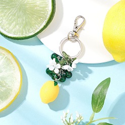 Зеленый Брелки из непрозрачной смолы и окрашенного распылением стекла с эффектом кракле, с железными разрезными брелоками, лимон, платина, зелёные, 106 мм