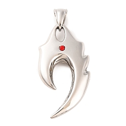 Нержавеющая Сталь Цвет 316 хирургические подвески из нержавеющей стали, со стразами, Очарование клыка волка пламени, цвет нержавеющей стали, 23x45x6.5 мм, отверстие : 9x4.5 мм