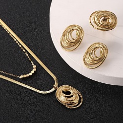 Золотой Овальный 304 ожерелье с подвеской из нержавеющей стали, серьги-гвоздики и кольцо, золотые, 380 мм