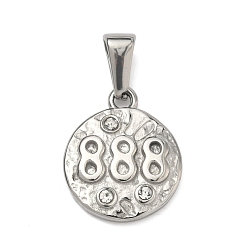 Нержавеющая Сталь Цвет Текстурированные 304 подвески из нержавеющей стали, плоский круглый с подвеской в виде цифры 8, со стразами, цвет нержавеющей стали, 18x15x3 мм, отверстие : 7x3.7 мм