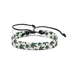 Белый Плетеные браслеты из ткани и вощеного шнура с напечатанным узором в виде кленового листа для мужчин и женщин, белые, 10-1/4x3/8 дюйм (26x1 см)