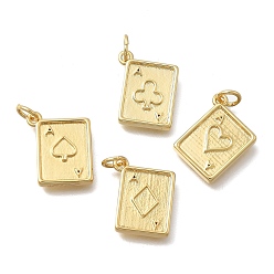 Настоящее золото 18K Латунные подвески, прямоугольник с игральной картой, без кадмия и без свинца, стойки покрытие, долговечный, с целью перехода в кольце, реальный 18 k позолоченный, 15.5x12.5x2.5 мм, отверстие : 3.5 мм