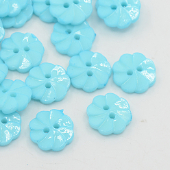 Голубой Акриловые кнопки, 2-луночное, окрашенные, цветок, голубой, 18x3.5 мм, отверстие : 2 мм
