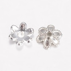 Платина Сплав шарика шапки параметры эмали, 6-лепестков цветка, платина, 8x2.5 мм, отверстие : 1 мм
