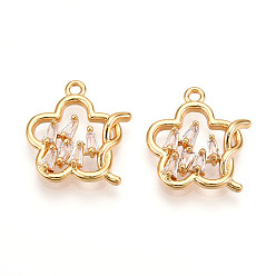 Цветок Латунные микро проложить кубического циркония подвески, долговечный, без никеля , реальный 18 k позолоченный, цветок, 16.5x14.5x3 мм, отверстие : 1.4 мм