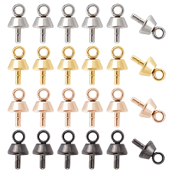Mixed Color 40Pcs 4 Colors 304 Stainless Steel Peg Bails Pendants, for Half Drilled Beads, Mixed Color, 7x4mm, Hole: 1.2mm, Pin: 1mm, 10pcs/color