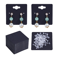 Black 200Pcs Square Paper Earring Display Cards, with 200Pcs Plastic Ear Nuts, Black, Card: 5x5x0.05cm