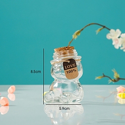 Прозрачный Медведь стекло пустая бутылка желаний, с пробковой пробкой, бумажными бирками случайного стиля и джутовой бечевкой, для изготовления поделок, прозрачные, 5.9x8.5 см
