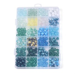 Светлый Морско-зеленый 360 шт. 24 Набор цветных гальванических, матовых и имитирующих нефрит стеклянных бусин, круглые, светло-зеленый, 7.5~8.5 мм, отверстие : 1.3~1.9 мм, 15 шт / цвет