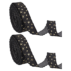 Черный Полиэфирные ленты, вышивка лентами со звездным узором, аксессуары для одежды, чёрные, 1-1/8 дюйм (27 мм), около 8.00 ярдов (7.32 м) / рулон