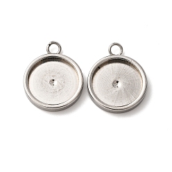 Нержавеющая Сталь Цвет 201 Настройки кабошон из нержавеющей стали кулон, плоско-круглые, цвет нержавеющей стали, лоток : 10.5 мм, 15x12x2.5 мм, отверстие : 1.8 мм
