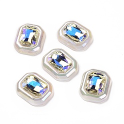 White Rainbow Iridescent Plating Acrylic Cabochons, Glitter Cabochons, Rectangle, White, 28x22.5x8mm