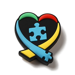 Сердце Силиконовые фокусные бусины на тему детского аутизма, DIY уход за ожерельем, сердце, 30x26x7 мм, отверстие : 2 мм