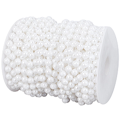 White 1Roll ABS Plastic Imitation Pearl Beads, Round, White, 10mm, Internal 4mm, 393.70''(10m)