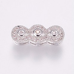 Platinum Brass Micro Pave Cubic Zirconia Pendants, Multi-strand Links, Platinum, 18x8.5x4mm, Hole: 1x2~3mm