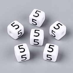 Number Непрозрачные акриловые европейские большие бусины, куб с числа 5, с эмалью, число, 9.5~10x9.5~10x9.5~10 мм, отверстие : 4 мм