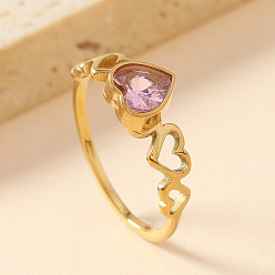 Сердце 201 кольца из циркониевого кубического кольца из нержавеющей стали, реальный 18 k позолоченный, сердце, размер США 7 (17.3 мм)