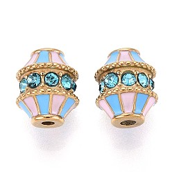 Светло-Голубой 304 из нержавеющей стали бусы, с эмалью и горный хрусталь, реальный 14 k позолоченный, баррель, Небесно-голубой, 10.5x8.5 мм, отверстие : 1.2~1.6 мм