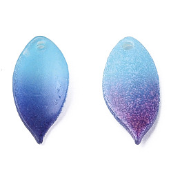 Light Sky Blue Plastic Pendants, Leaf, Light Sky Blue, 18x8x1.5mm, Hole: 1mm