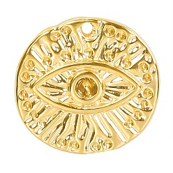 Золотой 304 подвеска из нержавеющей стали со стразами, плоский круглый с шармом в виде глаз, золотые, пригодный для 2 стразами мм, 15x2 мм, отверстие : 1 мм