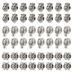 Antique Silver 60Pcs 3 Style Alloy European Beads, Large Hole Beads, Antique Silver, 20pcs/style