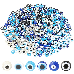 (52) Непрозрачная лаванда 600 шт 6 цвета полимерных бусин, плоско-круглые, злые глаза, разноцветные, 7.5~8x5~6 мм, отверстие : 1.8~2 мм, 100 шт / цвет