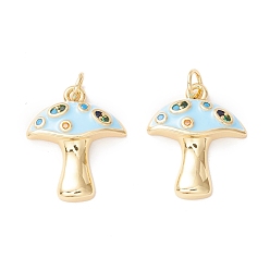 Аква Осенняя тема стеллаж с покрытием из латуни микро паве красочные подвески из кубического циркония, с эмалью, без кадмия, без никеля и без свинца, реальный 18 k позолоченный, гриб, вода, 16.5x14x3.5 мм, отверстие : 2.8 мм