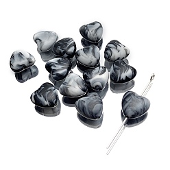 Черный 10шт. градиентные цветные непрозрачные акриловые бусины, сердце, чёрные, 12x12 мм