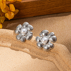 Серебро 201 серьги из нержавеющей стали, с имитацией жемчуга, серебряные, 24x24 мм