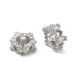 Платина Бусины в форме сердца из латуни с микропаве и прозрачным кубическим цирконием, европейские бусины, RONDELLE большие шарики отверстия, без кадмия и без свинца, стойки покрытие, долговечный, платина, 10x4 мм, отверстие : 5 мм