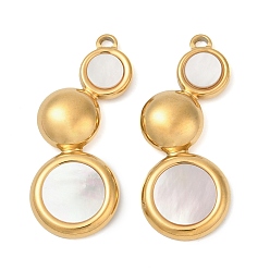Настоящее золото 18K 304 подвески из натуральной белой ракушки из нержавеющей стали, тройные плоские круглые подвески, реальный 18 k позолоченный, 36x15x4 мм, отверстие : 2 мм