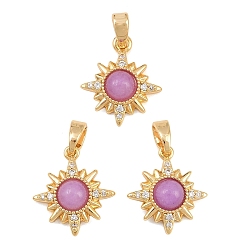 Plum Brass Micro Pave Clear Cubic Zirconia with Opalite Pendants, Star Charms, Real 18K Gold Plated, Plum, 14.5x13x4.5mm, Hole: 5x3mm