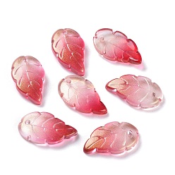 Красный Стеклянные кулоны с краской для выпечки, два тона, с блеском золотой порошок, лист, красные, 17.5x10x2.9 мм, отверстие : 1.2 мм