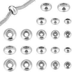 Нержавеющая Сталь Цвет 50шт 5 стиль 201 и 304 бусины из нержавеющей стали, с резиной внутри, ползунки, рондель, цвет нержавеющей стали, 6~10x3~4.5 мм, отверстие : 2~4 мм, резиновое отверстие: 1.2~3 мм, 10 шт / стиль