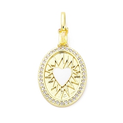 Белый Латунные микропроволочные кубические циркониевые подвески из эмали, без кадмия и без свинца, реальный 16 k позолоченный, овальные с сердцем, белые, 32.5x15.5x5 мм, отверстие : 5x2.3 мм