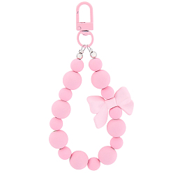 Pink 1Pc Bowknot Round Acrylic Beaded Decorations, with Swivel Clasps, for Bag Hanging Ornaments, Pink, 115mm