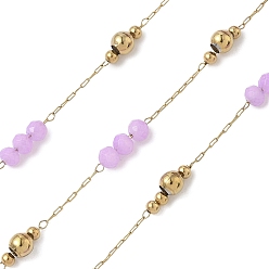 Сливовый 304 кабельные цепи из нержавеющей стали, рондель, со стеклом, ионное покрытие (ip), реальный 18 k позолоченный, пайки, с катушкой, слива, 2.3x2 мм, около 32.81 футов (10 м) / рулон