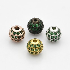 Mixed Color CZ Brass Micro Pave Grade AAA Lime Green Color Cubic Zirconia Round Beads, Cadmium Free & Nickel Free & Lead Free, Mixed Color, 6mm, Hole: 1.5mm