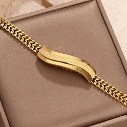 Золотой 304 из нержавеющей стали ссылка браслеты, обуздать цепи браслеты, прямоугольник с волной, золотые, 6.30 дюйм (16 см)