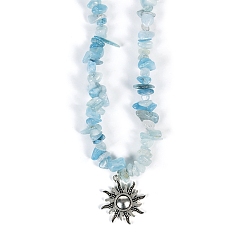 Aquamarine Natural Aquamarine Necklaces, with Alloy Charms, Sun, 14.57 inch(37cm)