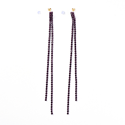 Amethyst Tassel Earrings, with Brass Rhinestone Cup Chain, Golden Plated Brass Stud Earring Findings, Brass/Plastic Ear Nuts and Cardboard Packing Box, Amethyst, 165mm, Pin: 0.7mm