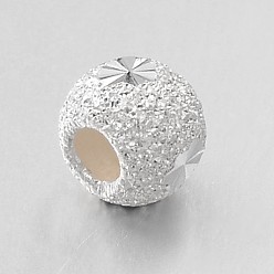Silver Fancy Cut Textured 925 Sterling Silver Round Beads, Silver, 4mm, Hole: 1.5mm