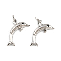 Dolphin Латунные микро проложить кубического циркония подвески, с целью перехода в кольце, морские животные амулеты, стойки покрытие, долговечный, без свинца и без кадмия, платина, дельфин, 18.5x19x2 мм, отверстие : 3 мм