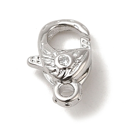 Платина Латунный микро pave прозрачный кубический цирконий лобстер, без кадмия, без никеля и без свинца, платина, 12x7.5x4.5 мм, отверстие : 1.6 мм