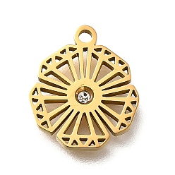 Золотой 304 из нержавеющей стали горный хрусталь подвески, ручная полировка резка, ионное покрытие (ip), золотые, 13.5x11.5x1.5 мм, отверстие : 1.2 мм