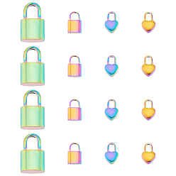 Rainbow Color 16шт 4 стиль 201 и 304 подвески из нержавеющей стали, замок и сердце, Радуга цветов, 13~23.5x8~14.5x5~5.5 мм, отверстие : 4.5~8.5 мм, 4 шт / стиль